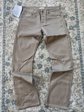 The Unbranded Brand Men's Straight Cotton Selvedge Jeans in Khaki - Straight Fit